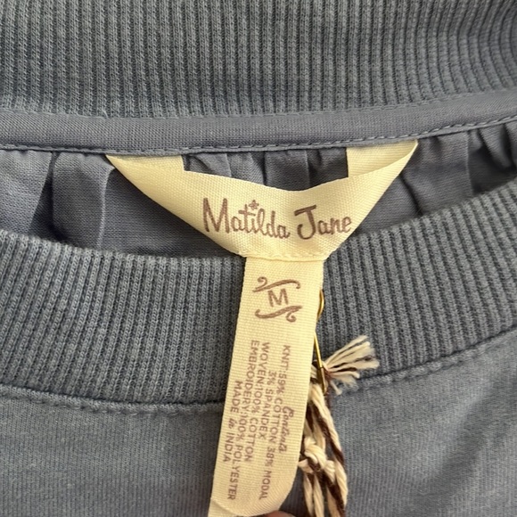 Matilda Jane In The Moment French Terry Sweatshirt Blue M Cottage Eyelet NWT - Picture 2 of 6